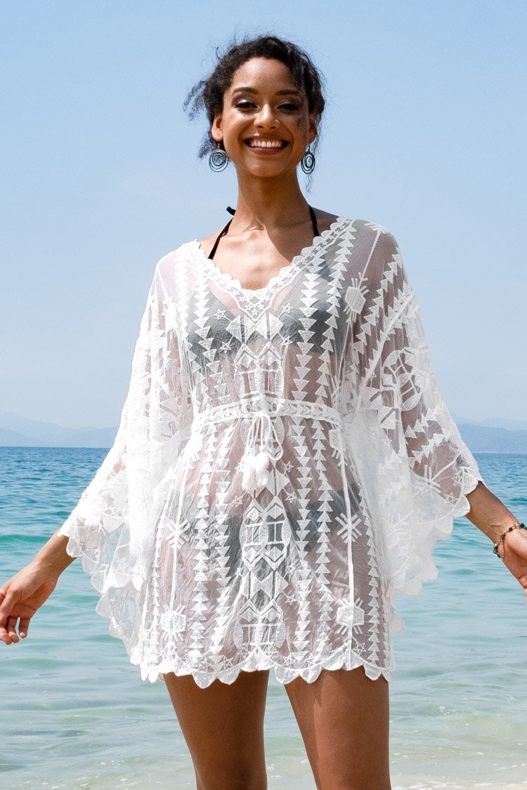 Melina White Embroidery Mesh Cover Up