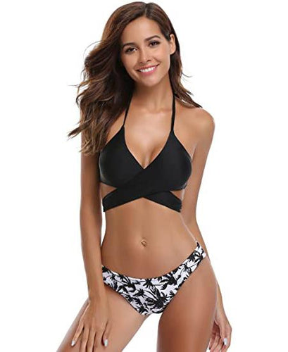 Womens Bathing Suits Push Up Halter Bandage Bikini Floral Printing Swim Bottoms Two Piece Swimsuits